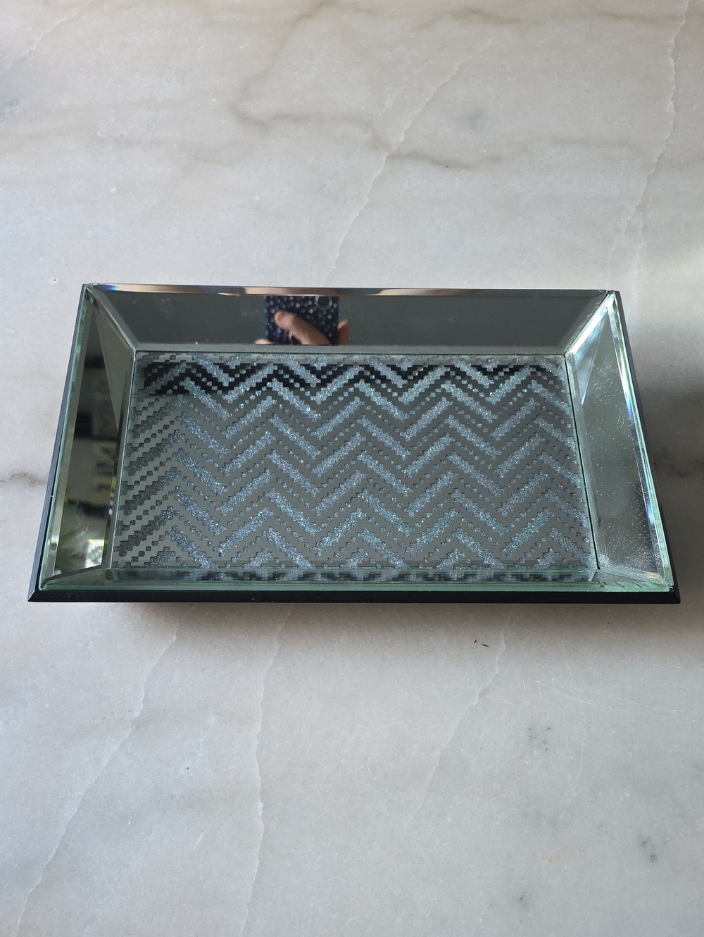 Mirrored Chevron Decorative Vanity Tray in Gray - Sleek Bathroom Organizer